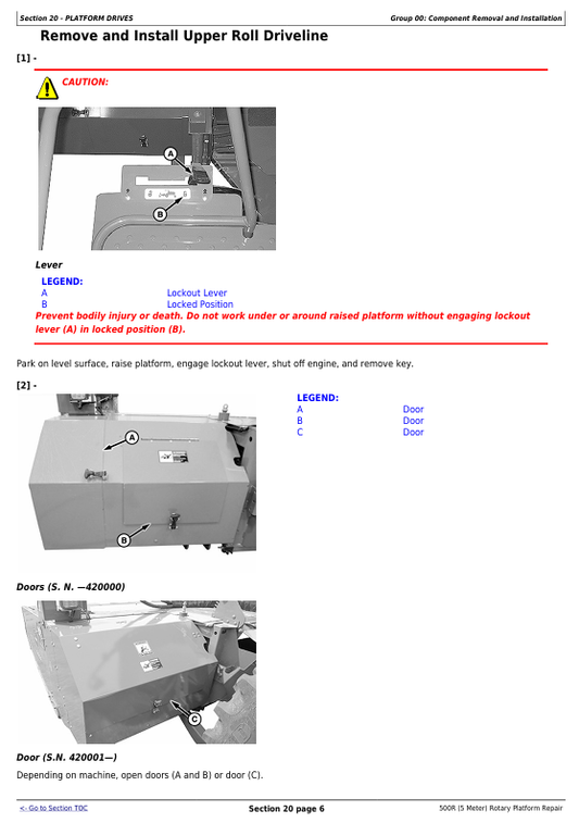 JOHN DEERE 500R 5 METER ROTARY PLATFORM REPAIR TECHNICAL MANUAL TM133719