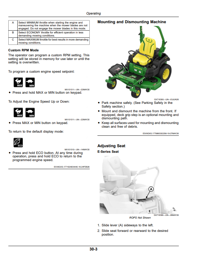 JOHN DEERE RESIDENTIAL ZERO TURN Z515E, Z530M, Z530R, Z565R ZTRAK Z500 SERIES OPERATOR MANUAL OMUC47174