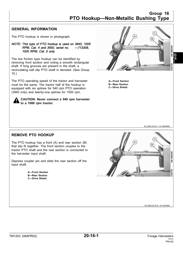 JOHN DEERE 3940, 3950, 3960 AND 3970 FORAGE HARVESTER TECHNICAL MANUAL TM1203