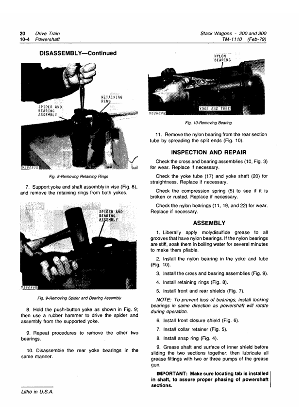 JOHN DEERE 200 AND 300 STACK WAGONS TECHNICAL MANUAL TM1110