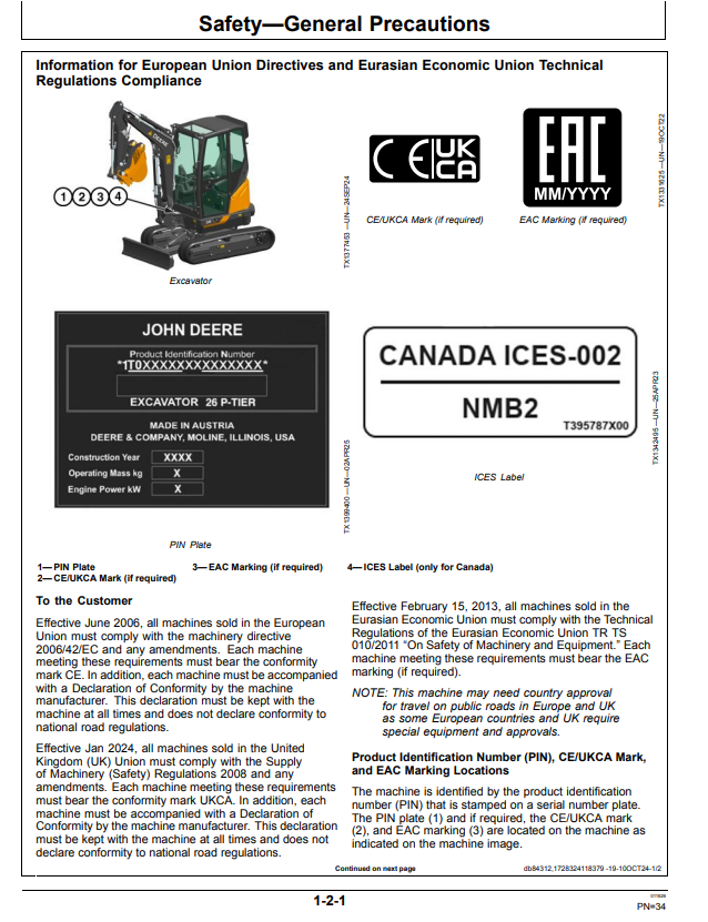 JOHN DEERE 26 P EXCAVATOR OPERATOR MANUAL OMT506575X019