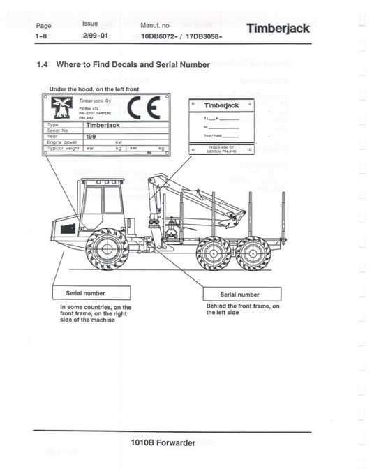 JOHN DEERE 1010B FORWARDER OPERATOR MANUAL F056454