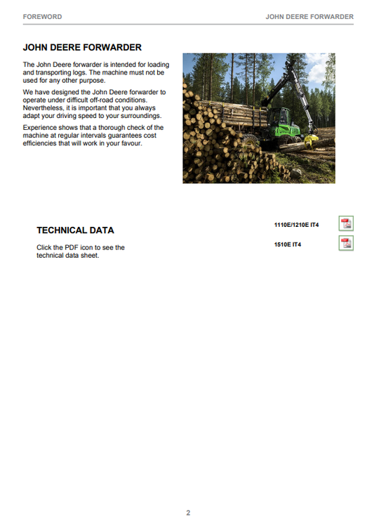 JOHN DEERE 1110E / 1210E / 1510E TIER 2 (IT4- PLATFORM) OPERATOR MANUAL F682270