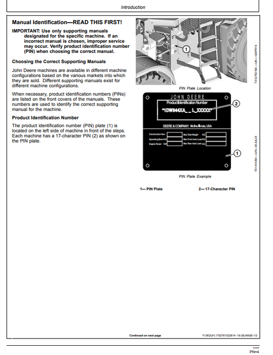 JOHN DEERE 844 X AND 904 X 4WD LOADER OPERATOR MANUAL OMT500891X019