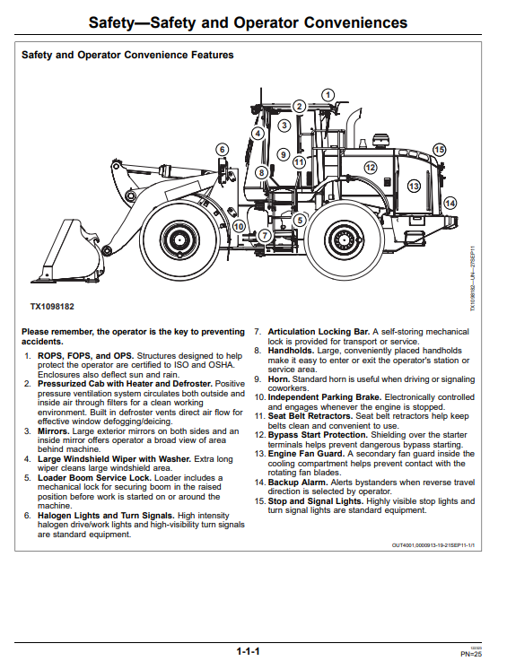 JOHN DEERE 724K 4WD LOADER OPERATOR MANUAL OMT275144