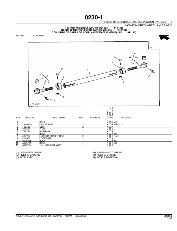JOHN DEERE 310G,310SG AND 315SG BACKHOE LOADER PARTS CATALOG MANUAL PC2755