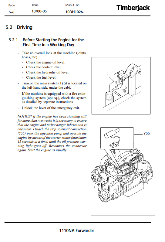 JOHN DEERE TIMBERJACK 1110NA FORWARDER OPERATOR MANUAL F061132