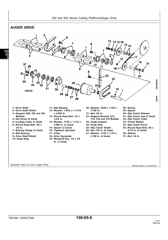 JOHN DEERE 200 AND 900 CUTTING PLATFORM 40 AND 90 SERIES CORN HEAD 50 AND 50A SERIES ROW CROP HEAD TECHNICAL MANUAL TM1581