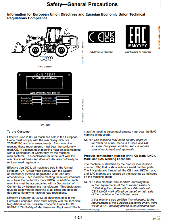 JOHN DEERE 644 P 4WD LOADER OPERATOR MANUAL OMT483920X019