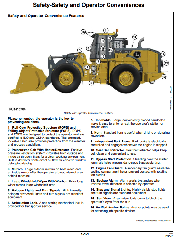 JOHN DEERE 844 P 4WD LOADER OPERATOR MANUAL OMT473523X019