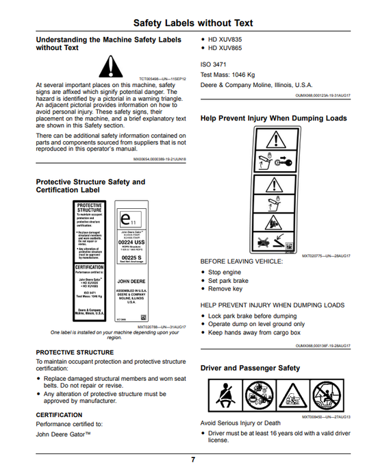 JOHN DEERE XUV865M GATOR™ UTILITY VEHICLE OPERATOR MANUAL OMUC20143