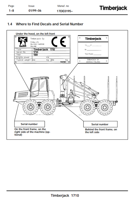 JOHN DEERE 1710 FORWARDER OPERATOR MANUAL F057893
