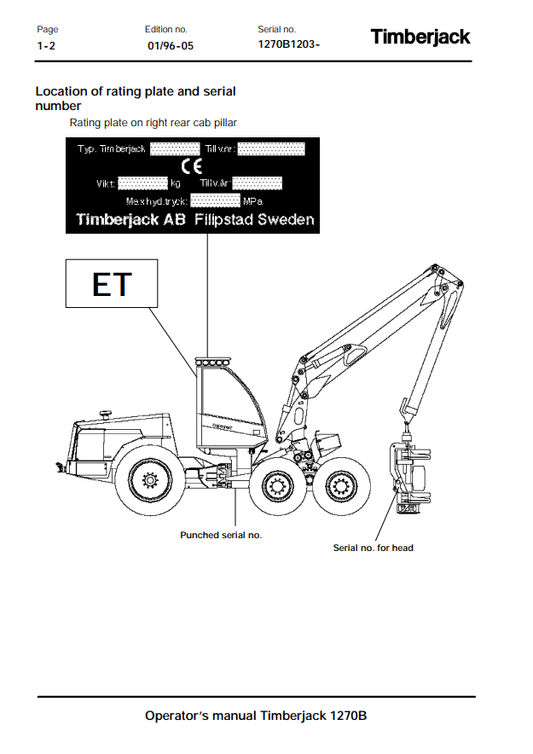 JOHN DEERE 1270B TIMBERJACK OPERATOR MANUAL F040051