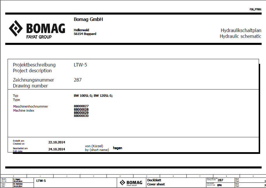 BOMAG BW 120 SL-5 Tandem Vibratory Roller Electric & Hydraulic Schematic Diagram Manual (S/N: 861880441001 - 861880449999)