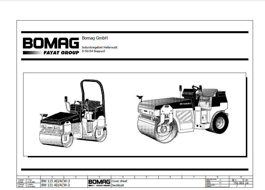 BOMAG BW 131 ACW-3 Combination Roller Electric and Hydraulic Schematic Diagram Manual (SN: 861750191001 - 861750191435)