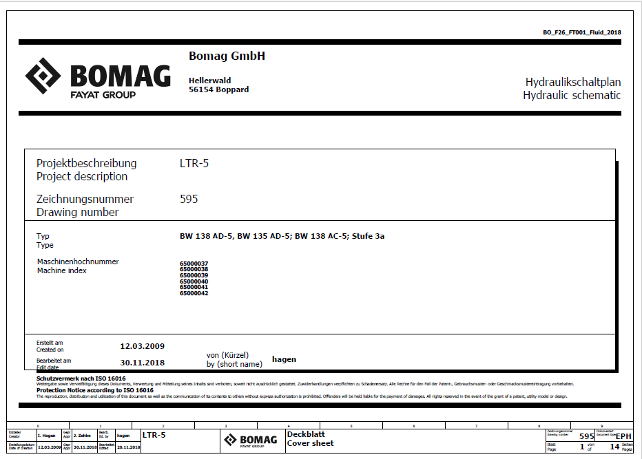 BOMAG BW 138 AD-5 Tandem Vibratory Roller Hydraulic Schematic Diagram Manual (SN: 961650491001 - 961650499999)