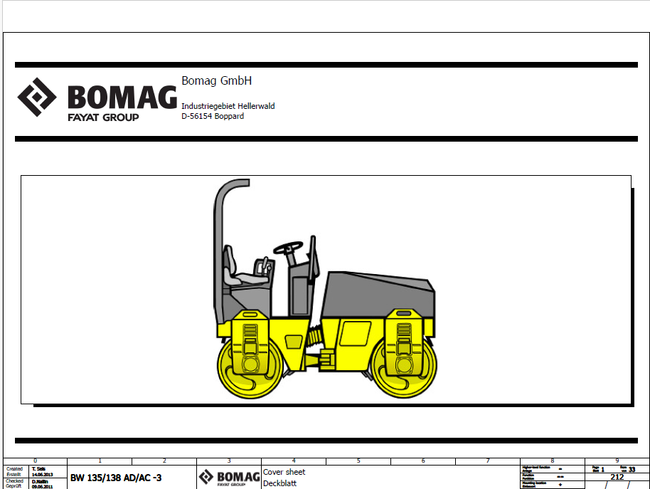BOMAG BW 138 AD Tandem Vibratory Roller Electric & Hydraulic Manual