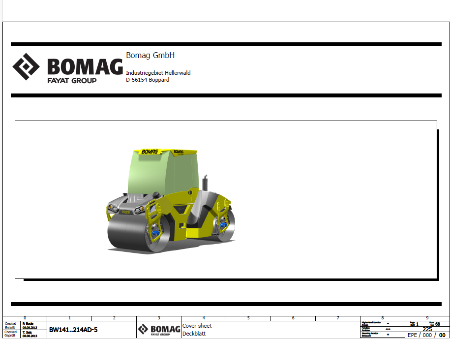 BOMAG BW 141 AD-5 Tandem Vibratory Roller Electric & Hydraulic Schematic Manual