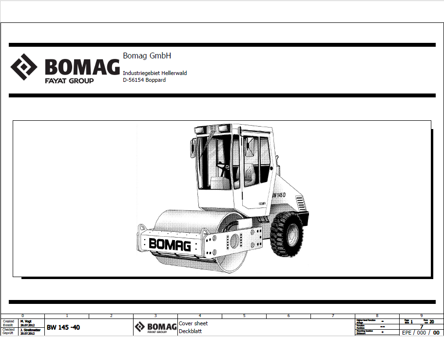 BOMAG BW 145 D-40 D-4 Single Drum Roller Electric & Hydraulic Schematic Manual