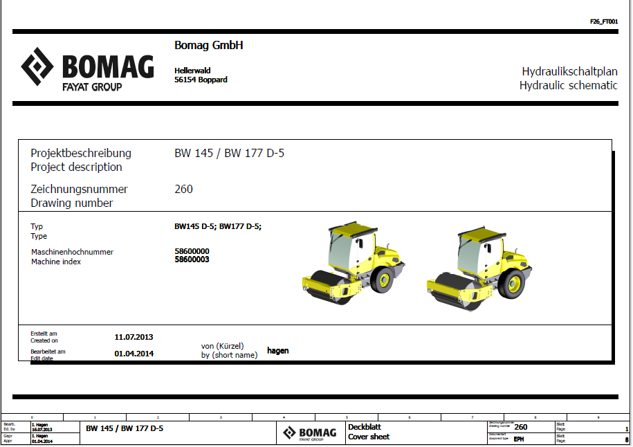 BOMAG BW 145 D-5 Single Drum Vibratory Roller Electric and Hydraulic Schematic Diagram Manual (Serials 101587371001 - 101587371003)
