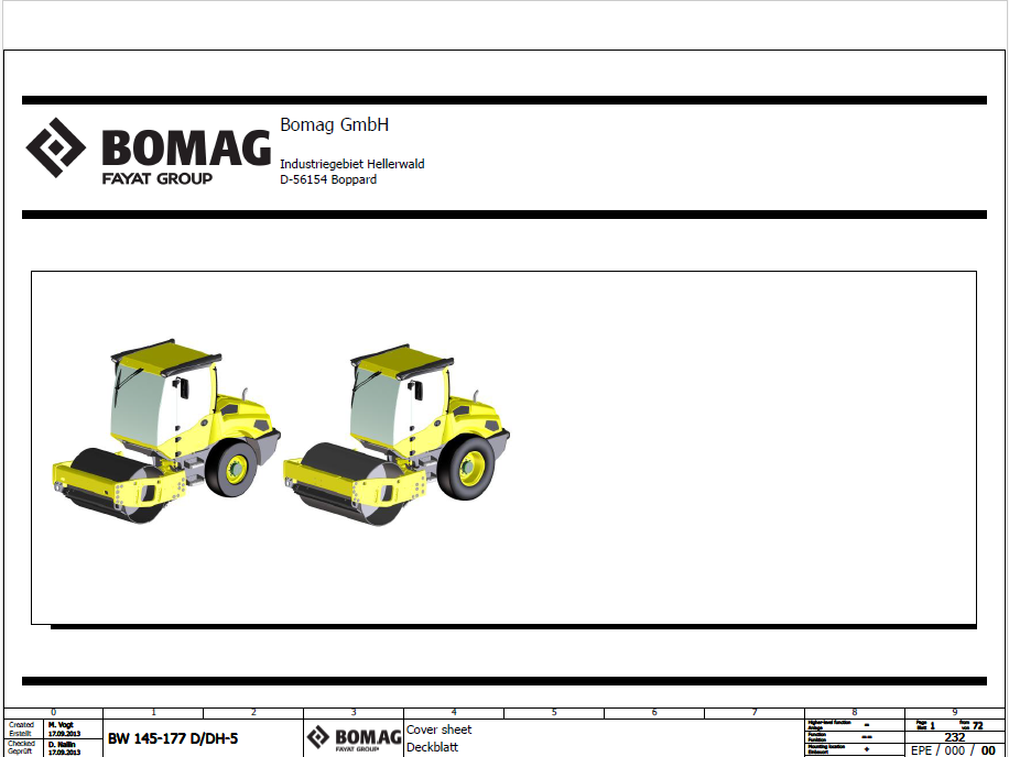 BOMAG BW 145 PDH-5 Single Drum Vibratory Roller Electric & Hydraulic Schematic Diagram Manual (S/N: 101586021001-101586029999)