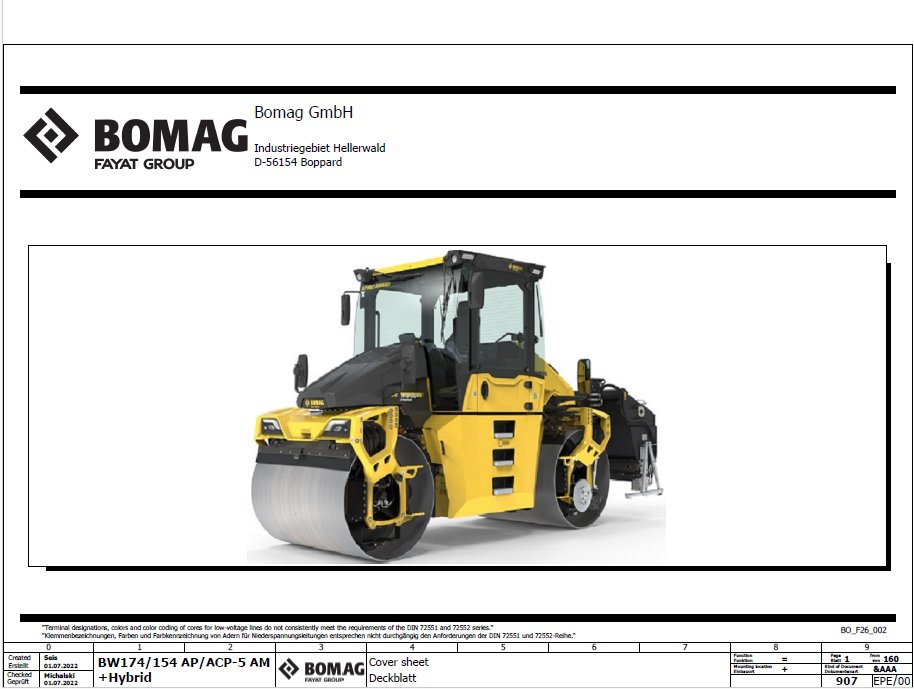 BOMAG BW 154 AP-5 Tandem Vibratory Roller Electric & Hydraulic Schematic Diagram Manual 101871111001-101871119999