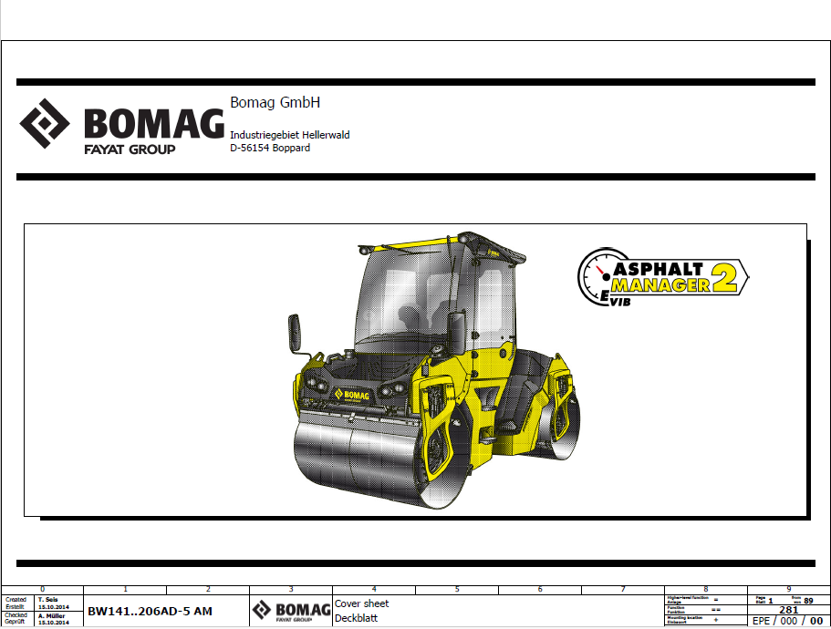 BOMAG BW 161 AD-5 AM Tandem Vibratory Roller Electric & Hydraulic Schematic Diagram Manual (S/N: 101921131001 - 101921131005)