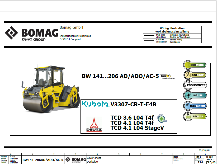 BOMAG BW 161 AD-5 Tier 4 / Stage V Tandem Vibratory Roller Electric and Hydraulic Schematic Diagram Manual (SN: 101921701001 - 101921709999)