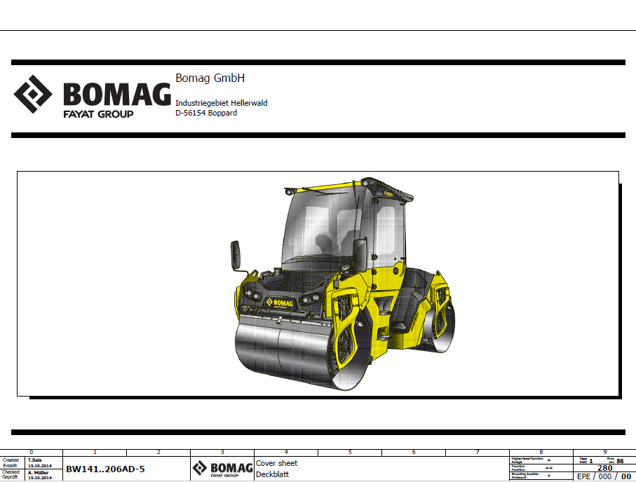 BOMAG BW 206 ADO-5 Tandem Vibratory Roller Electric & Hydraulic Schematic Manual