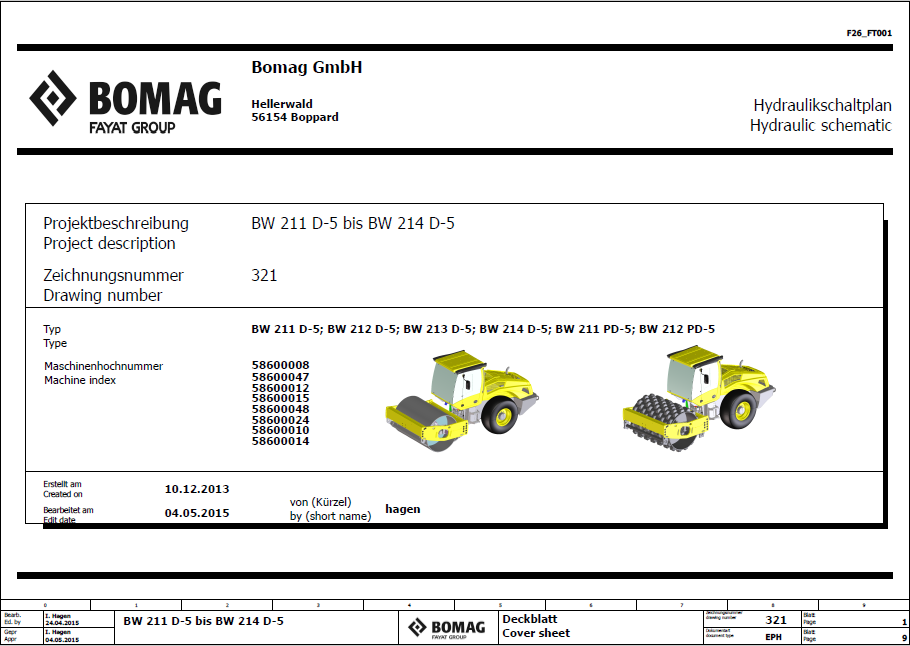 BOMAG BW 211 D-5 Electric & Hydraulic Schematic Diagram Manual
