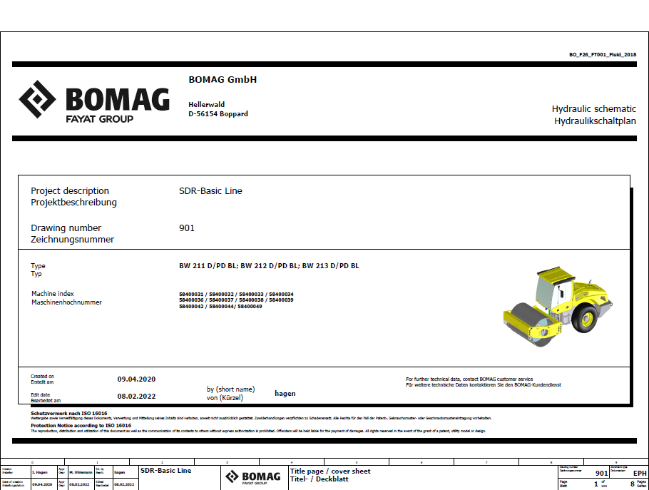 BOMAG BW 213 D-5 SL Single Drum Vibratory Roller Hydraulic Schematic Diagram Manual