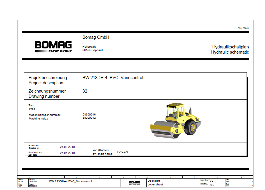 BOMAG BW 213 DH-4 BVC Single Drum Roller Electric & Hydraulic Schematic Manual