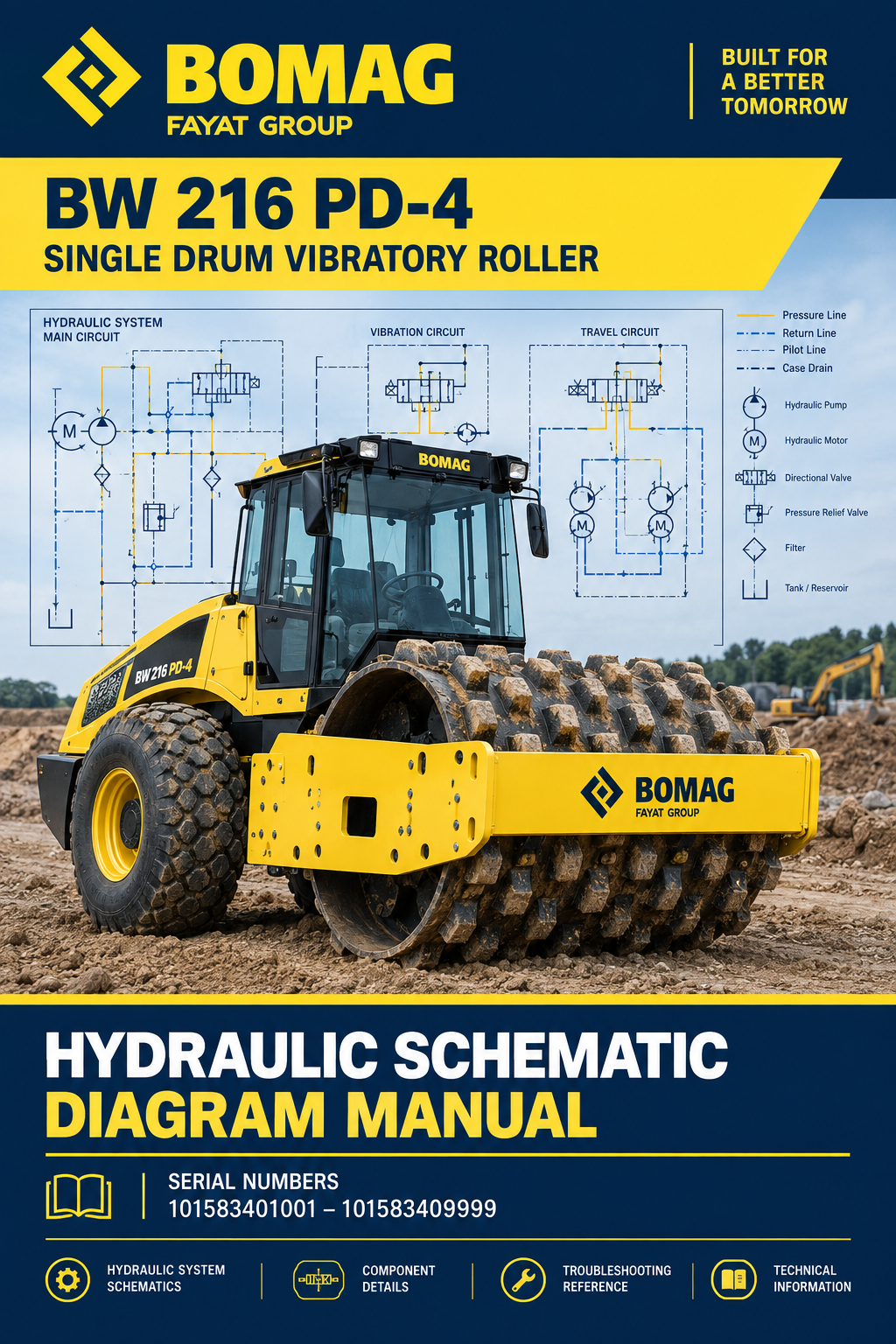 BOMAG BW 216 PD-4 Single Drum Vibratory Roller Hydraulic Schematic Diagram Manual (S/N: 101583401001 - 101583409999)