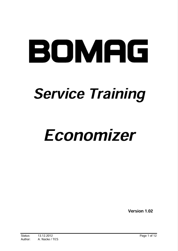BOMAG ECONOMIZER (008), V1.02, 12-2012, EN SERVICE TRAINING MANUAL PDF
