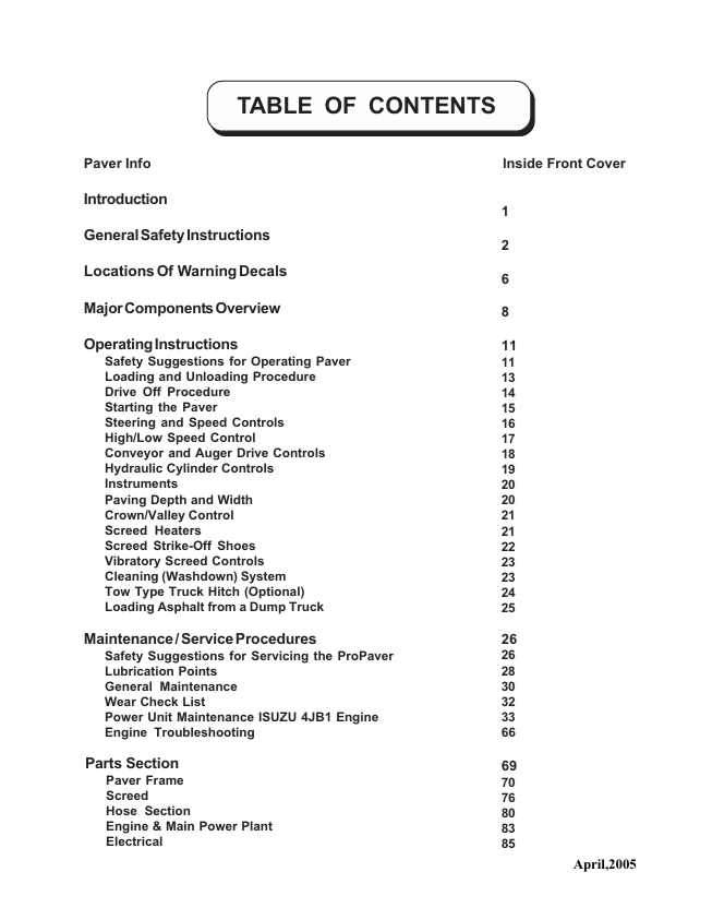 BOMAG PROPAVER 4400 Series Operation Instruction & Parts Manual