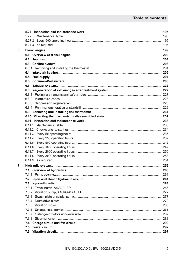 BOMAG Tandem Vibratory Roller BW190ADO-5 Service Manual PDF
