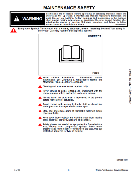 Bobcat 3PTA Auger Technical Service Manual PDF