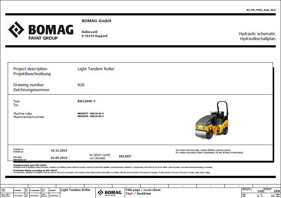 Bomag BW 120 AD-5 Tandem Vibratory Roller Electric and Hydraulic Schematic Diagram Manual (Serial Numbers: 101880771001 - 101880779999)