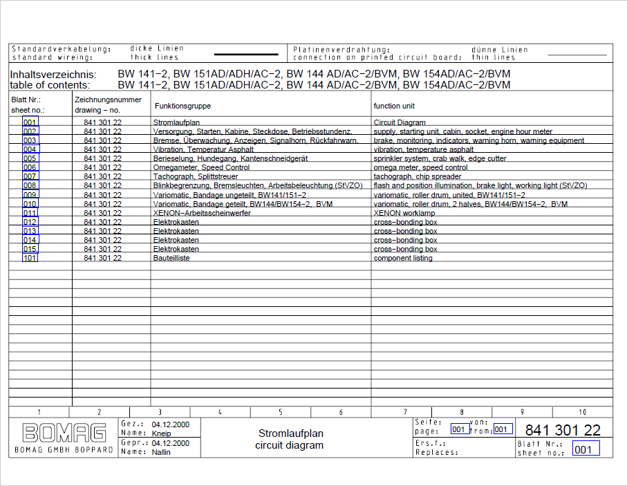 Bomag BW 154 AC-2 AM Combination Roller Electric and Hydraulic Schematic Diagram Manual (101810351010 - 101810359999)