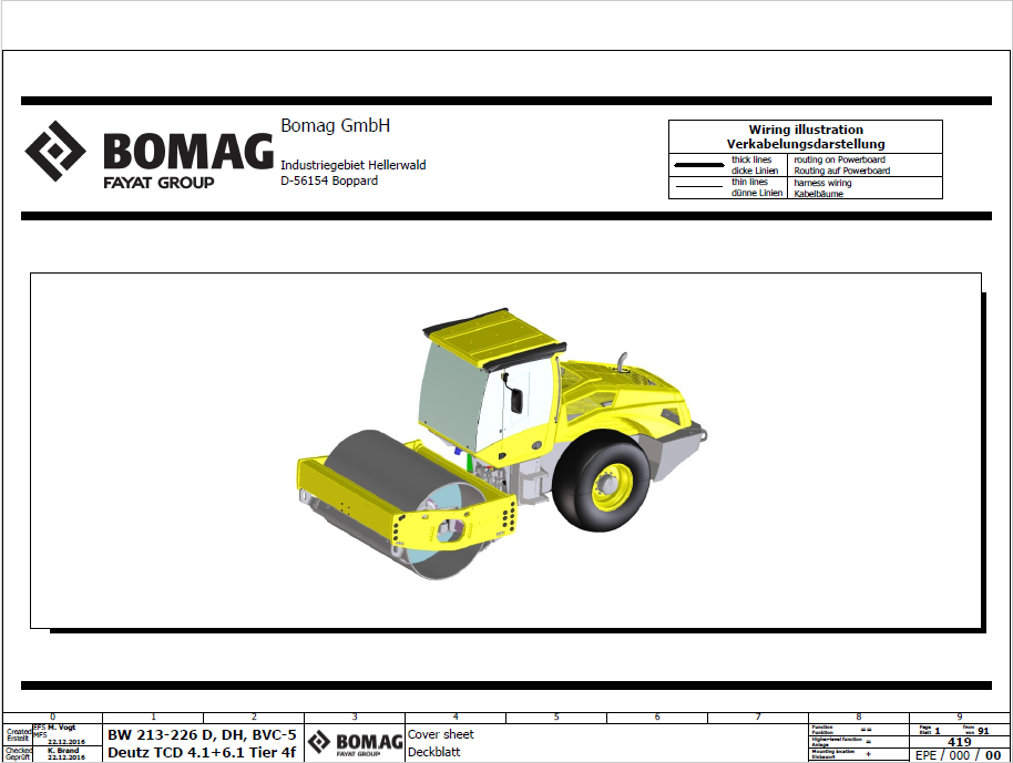 Bomag BW 226 PDH-5 Single Drum Vibratory Roller Electric and Hydraulic Schematic Diagram Manual (101586421001)