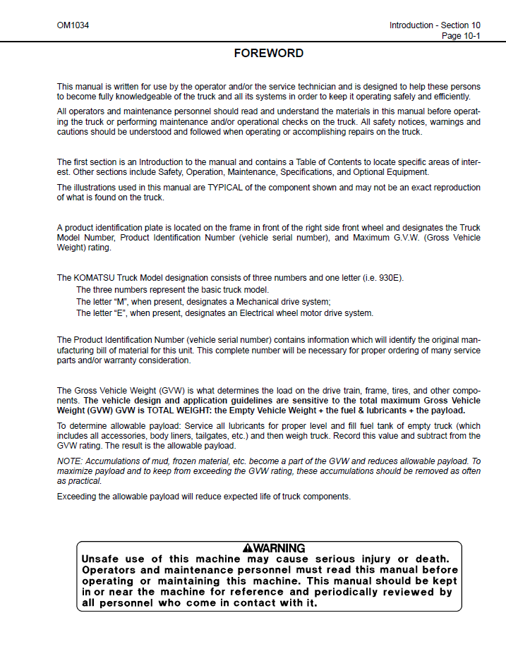 CEAD011700 Komatsu 930E-2 Dump Truck Operation Manual
