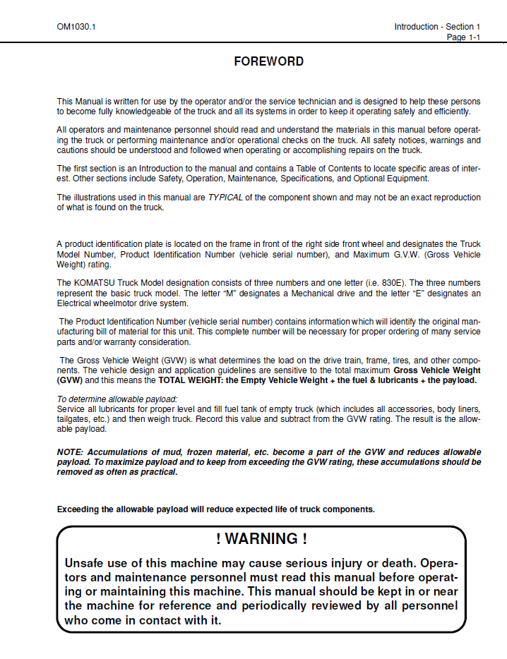 CEAD013400 Komatsu 830E Dump Truck Operation Manual
