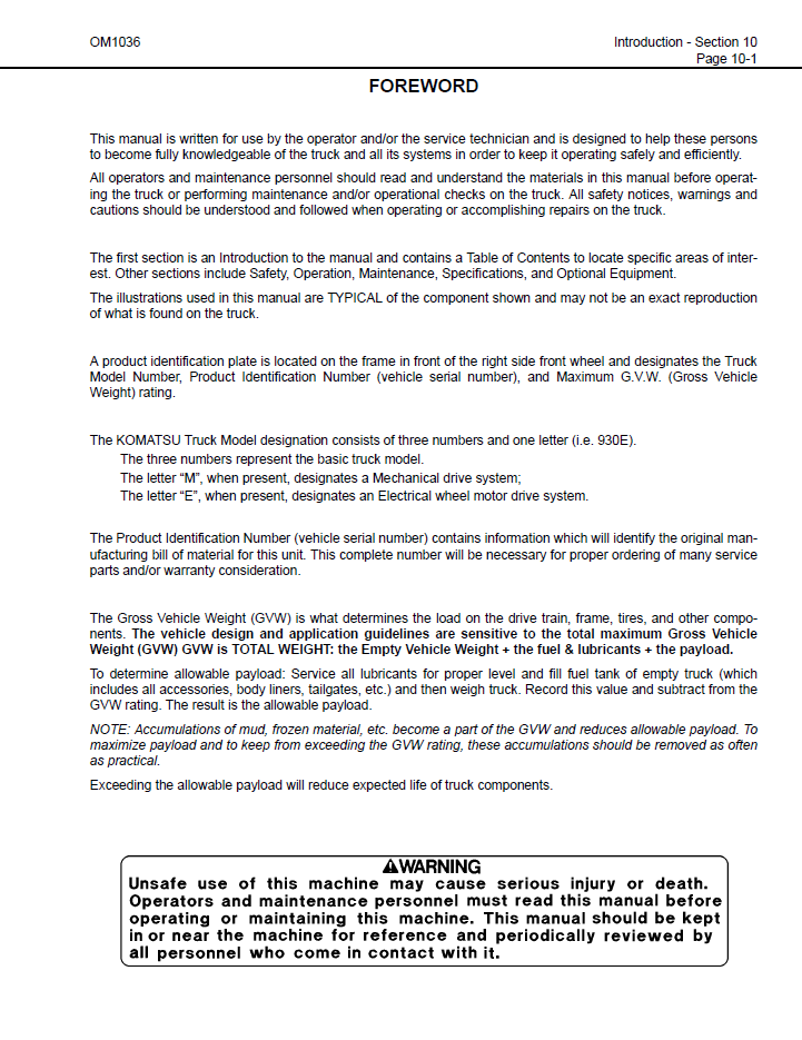 CEAD013500 Komatsu 930E-3 Dump Truck Operation Manual