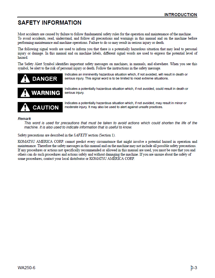 CEAM000503 Komatsu WA200-6 Wheel Loader Operation Manual