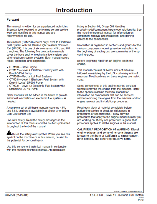 CTM220 John Deere PowerTech Level 11 Electronic Fuel System Manual