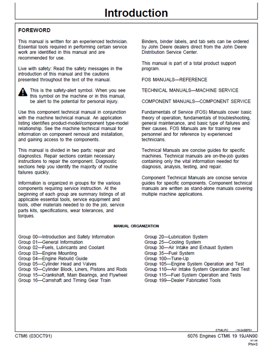 CTM6 John Deere 6076 Diesel Engine Repair & Component Manual