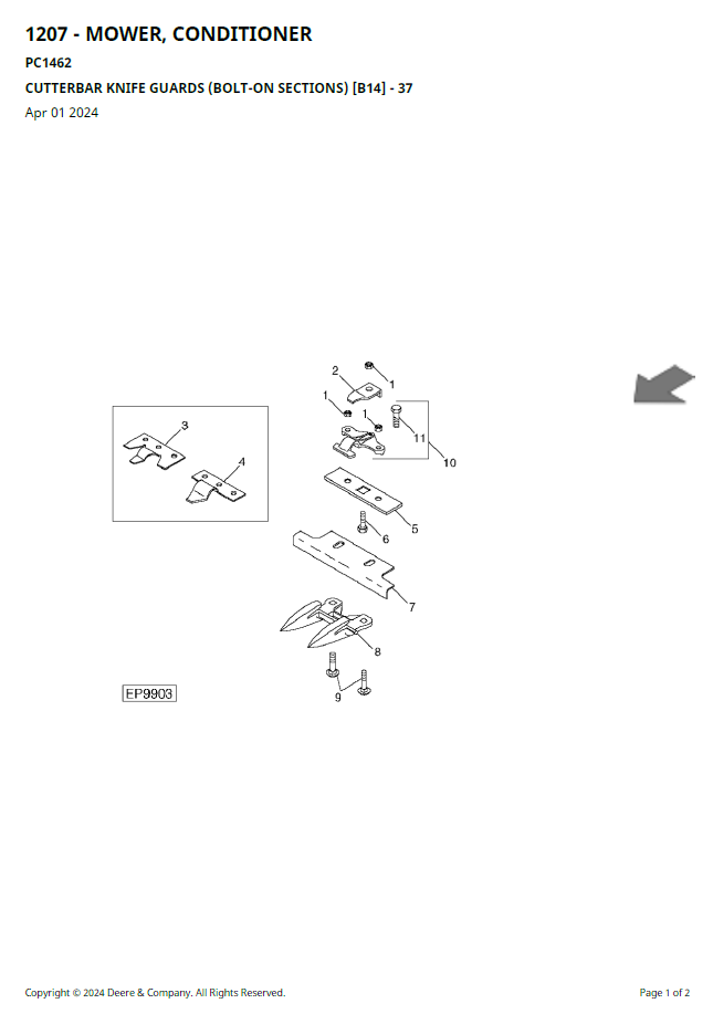 Complete John Deere 1207 Conditioner Parts Book Manual PC1462 PDF Guide