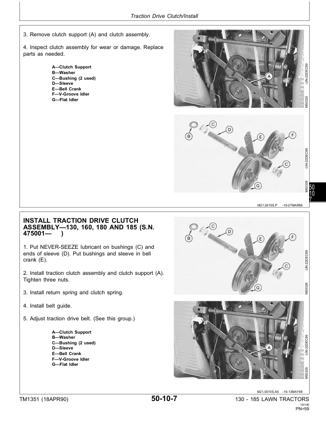 Complete John Deere 130-185 Lawn Tractor Repair & Service Manual TM1351