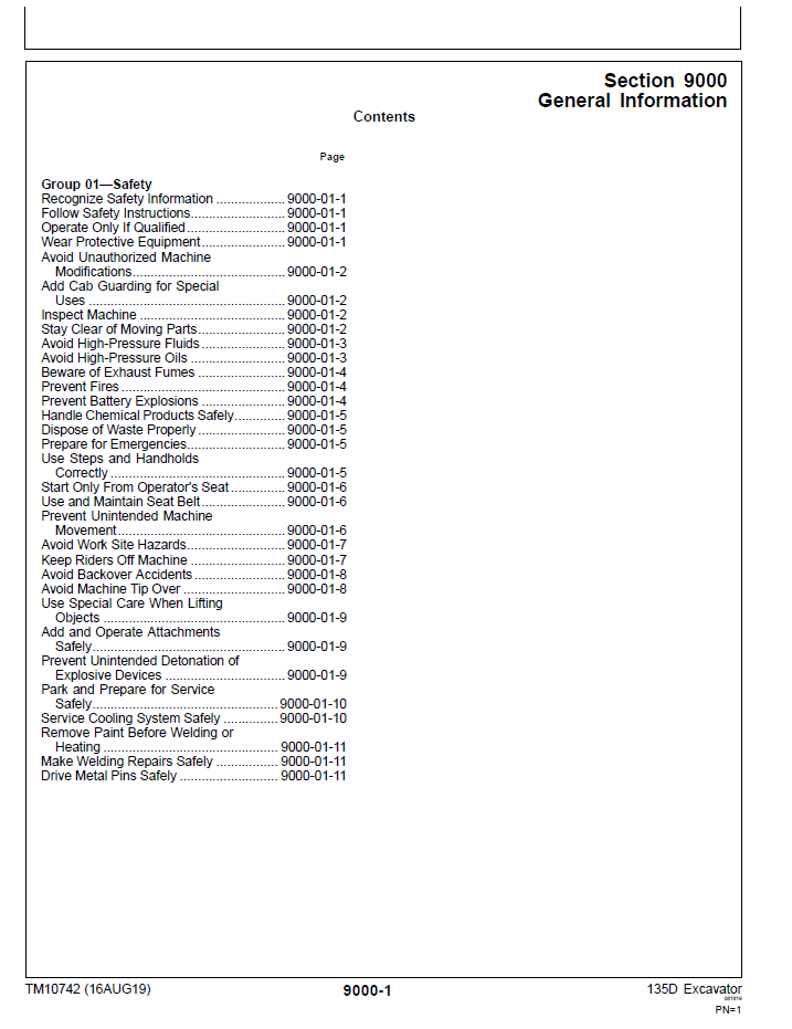 Complete John Deere TM10742 Excavator Operation and Test Technical Manual