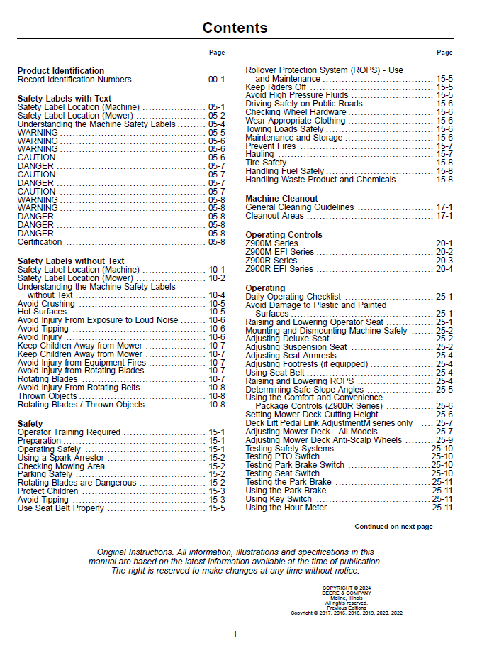 Complete Operator Guide OMUC37498E John Deere Z900M Z900R Maintenance Manual